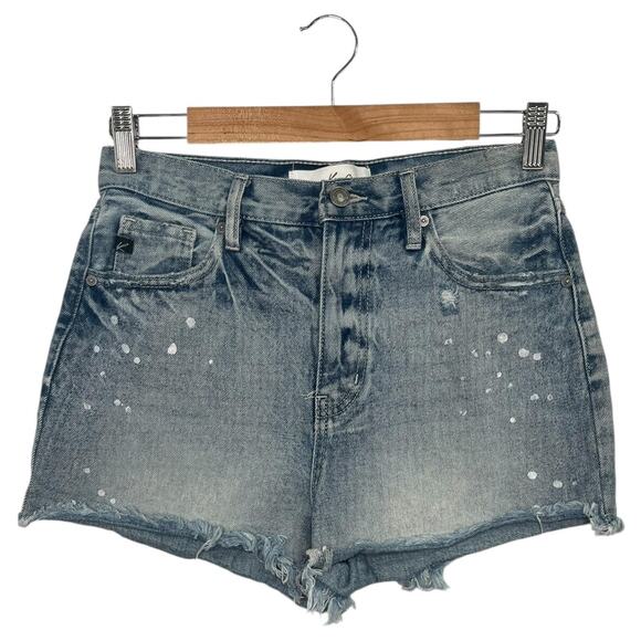 KanCan Denim Shorts Womens 5 26 High Rise Distressed Raw Hem Splatter Boho Beach - Picture 1 of 13